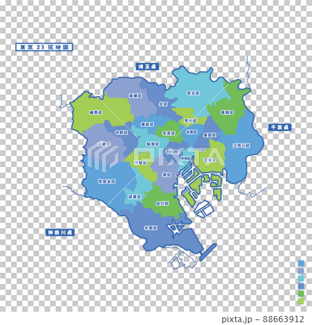 Tokyo special wards, Tokyo 23 wards map I tried to color-code by color on a rainy day Tokyo special wards, Tokyo 23 wards map I tried to color-code by color on a rainy day 88663912