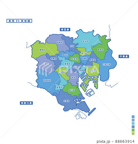 東京都特別区・東京23区地図 雨の日カラーで色分けしてみた 東京都特別区・東京23区地図 雨の日カラーで色分けしてみた 88663914