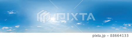 Blue sky with light clouds Seamless panorama in spherical equirectangular format with complete zenith for use in 3D graphics, game and for composites in aerial drone 360 degree panoramas as a sky dome Blue sky with light clouds Seamless panorama in spherical equirectangular format with complete zenith for use in 3D graphics, game and for composites in aerial drone 360 degree panoramas as a sky dome 88664133
