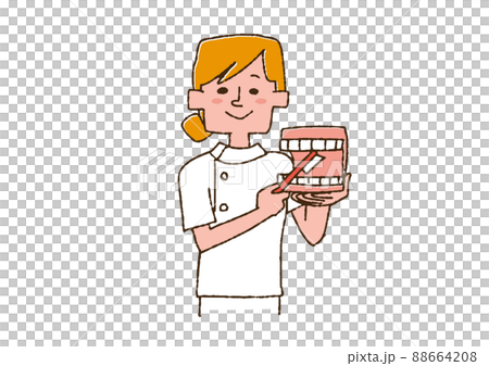 牙科保健員解釋牙膏漫畫手寫人矢量，線條畫顏色 88664208