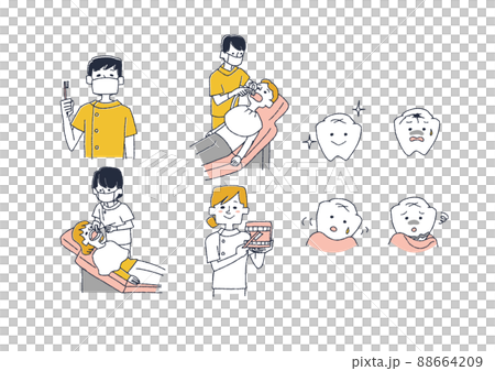 Illustration set about dentist comical handwritten person vector, color on line drawing 88664209