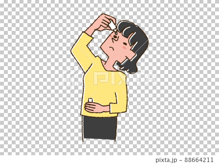 一個女人指著眼藥水，一個滑稽的手寫人物矢量，線條畫上的顏色 88664211