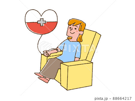 献血している女性　コミカルな手書きの人物　ベクター、線画にカラー 88664217