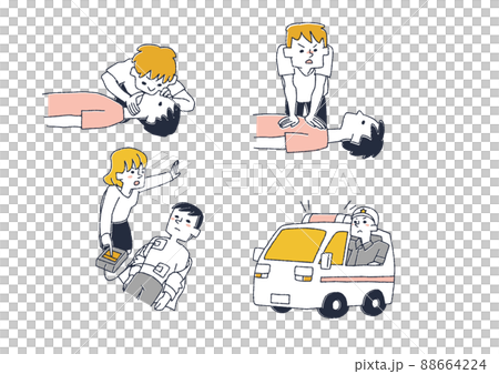 救急医療に関するイラストセット コミカルな手書きの人物 ベクター、線画にカラー 救急医療に関するイラストセット コミカルな手書きの人物 ベクター、線画にカラー 88664224