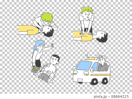 Illustration set related to emergency medical care Comical handwritten person vector, color on line drawing 88664225