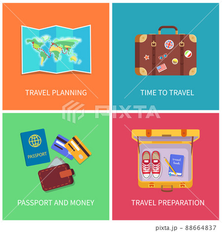 Travel Planning Set Poster Vector Illustration 88664837