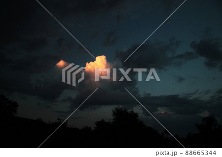 夕暮れの陽光を浴びて輝く積乱雲 88665344