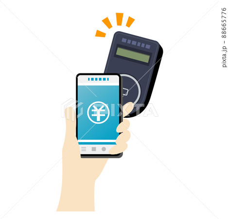 スマホの電子マネーで決済するイラストイメージ スマホの電子マネーで決済するイラストイメージ 88665776