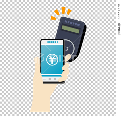 スマホの電子マネーで決済するイラストイメージ スマホの電子マネーで決済するイラストイメージ 88665776