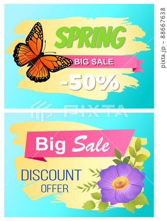 Spring Big Sale Set of Posters Butterfly and Flower. 88667638