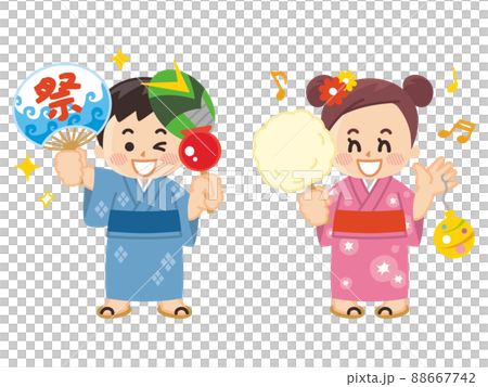 Children wearing yukata summer festival 88667742