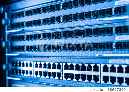 close-up of switch panel with empty ethernet and fiber optics ports close-up of switch panel with empty ethernet and fiber optics ports 88667869
