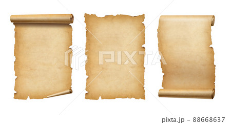 Old Parchment paper scroll set isolated on white. Vertical banners 88668637
