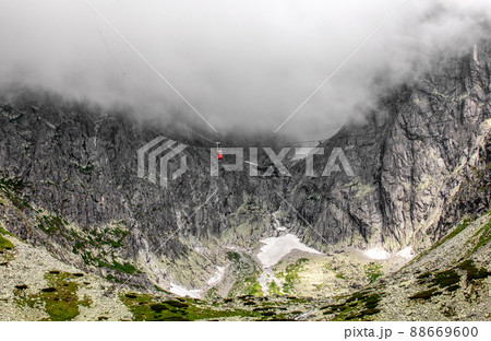 Gondola of ropeway to peak Lomnicky stit in High Tatras mountains , Slovakia 88669600