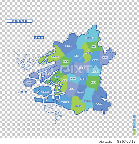 Osaka City Administrative District / Osaka City Map I tried to color-code by color on a rainy day 88670318