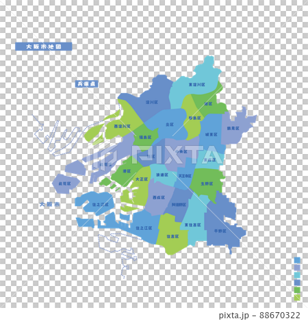 大阪市行政區/大阪市地圖我嘗試在下雨天按顏色進行顏色編碼 88670322