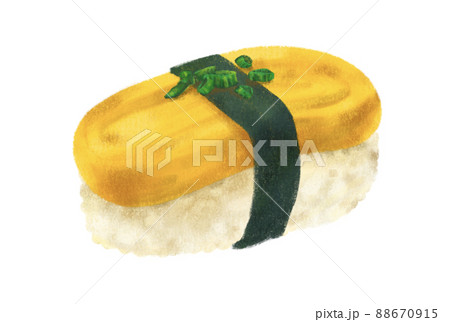 Hand drawing Japanese food sushi sweet egg omlette tamakoyaki nigiri 88670915