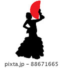 Black silhouette of flamenco dancer in beautiful dress with fan in her hand 88671665