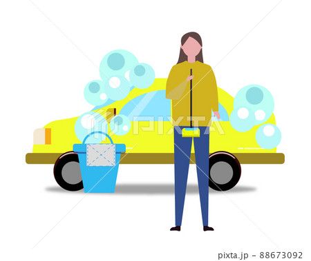 洗車する女性 人物と車 イラスト 88673092
