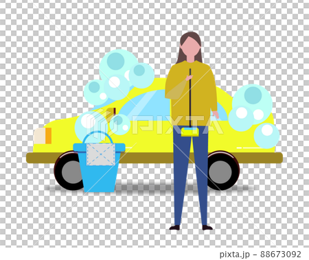 洗車する女性 人物と車 イラスト 88673092