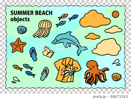 Summer sea (dolphins, shellfish, starfish, Hawaiian shirts) 88673163