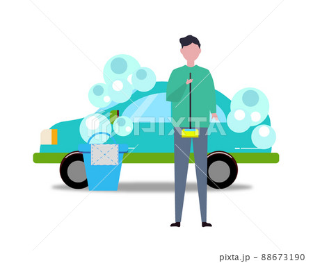 洗車する男性 人物と車 イラスト 88673190