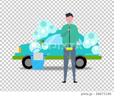 洗車する男性 人物と車 イラスト 88673190