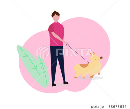 犬の散歩をする女性 ウォーキング イラスト 犬の散歩をする女性 ウォーキング イラスト 88673655