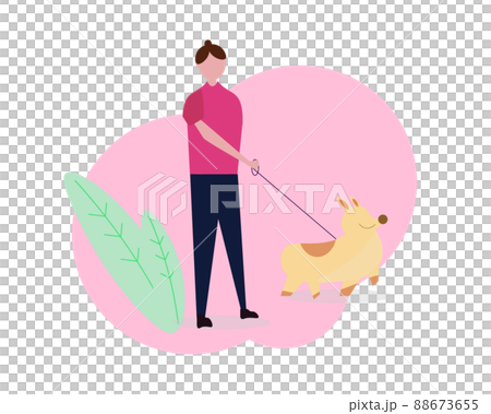 犬の散歩をする女性 ウォーキング イラスト 犬の散歩をする女性 ウォーキング イラスト 88673655