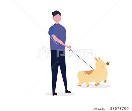 犬の散歩をする男性 外で歩く イラスト	 88673700