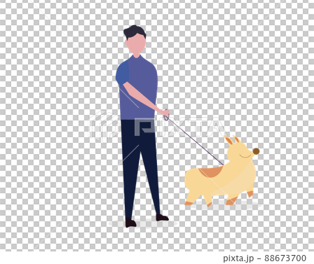 犬の散歩をする男性 外で歩く イラスト	 88673700