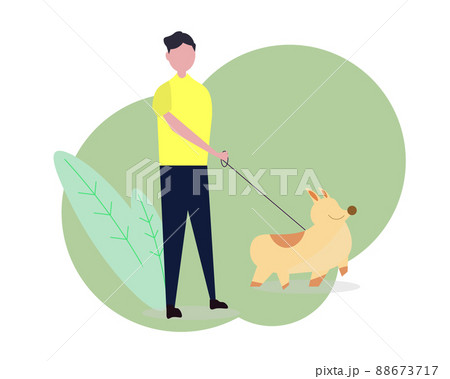 犬の散歩をする男性 外で歩く イラスト のイラスト素材