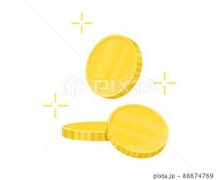 文字のない無地のお金 白背景にベクターのイラスト キラキラ光るコイン のイラスト素材