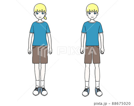 半袖短パンの白人男女の立ち絵 88675020