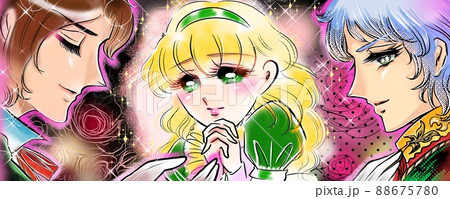 70年代少女漫画イケメン王子様たちのデートのお誘いに迷う金髪美女の妄想イラスト 70年代少女漫画イケメン王子様たちのデートのお誘いに迷う金髪美女の妄想イラスト 88675780