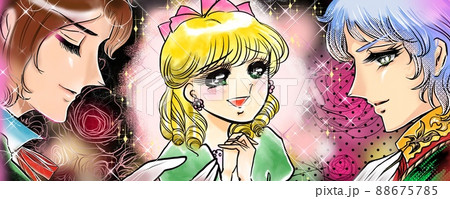 70年代少女漫画イケメン王子様たちのデートのお誘いに迷う金髪美女の妄想イラスト 70年代少女漫画イケメン王子様たちのデートのお誘いに迷う金髪美女の妄想イラスト 88675785
