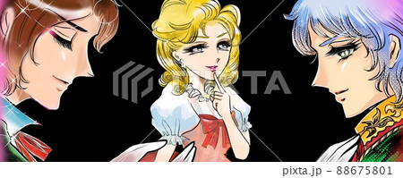 70年代少女漫画イケメン王子様たちのデートのお誘いに迷う金髪美女の妄想イラスト 70年代少女漫画イケメン王子様たちのデートのお誘いに迷う金髪美女の妄想イラスト 88675801
