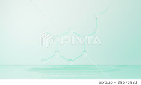 3d render of simple chemical bond in side cell or molecules. The associated of atoms, ions, bond and molecules. Liquid drop bubble background. Covalent bond. Biochemical interaction. 88675833