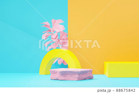 3d render abstract display podium platform for  product presentation and advertising. Minimal scene backdrop with clean design. Vacant pedestal for mock up. Empty stage with pastel color for cosmetic. 88675842