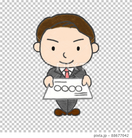 Hand-painted illustration with colored pencils, a businessman presenting a business card 88677042