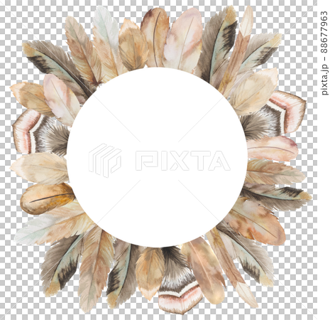 Watercolor Bohemian round frame made with...のイラスト素材 [88677963] - PIXTA