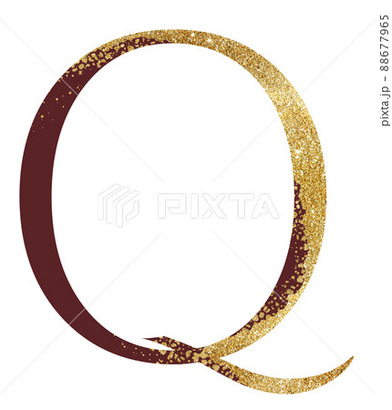 Dark red and Golden glitter capital letter Q with dispersion effect, festive design element 88677965