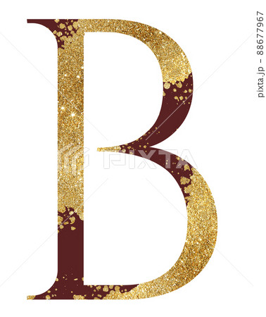 Dark red and Golden glitter capital letter B with dispersion effect, festive design element 88677967