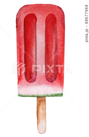 Ice cream of red juicy watermelon. Watercolor tropical fruit illustration 88677968