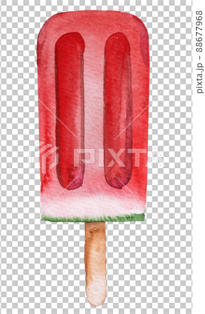 Ice cream of red juicy watermelon. Watercolor tropical fruit illustration 88677968