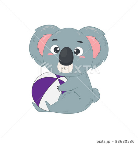Cute cartoon koala holding a beach ball. Koala on a white background. Vector Illustration for design and print 88680536