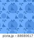 A ship in the sea on the waves against the background of the orange sun. Summer holiday concept. Yacht sea. Seamless pattern 88680617