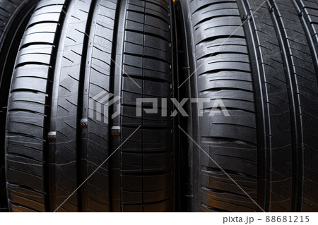 Row of new car tires close up. Row of new car tires close up. 88681215