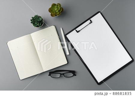 Blank notebook with pen are on top of office desk table 88681835
