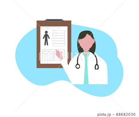 カルテと診断結果を説明する医者の女性 人物 イラスト カルテと診断結果を説明する医者の女性 人物 イラスト 88682030